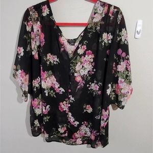 TORRID floral roses‎ button down semi sheer shirt